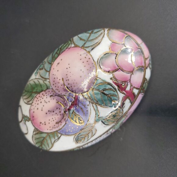 Toyo Enameled Ceramic Trinket Box 4.5" Floral Gold Gilt Japan - Picture 7 of 12